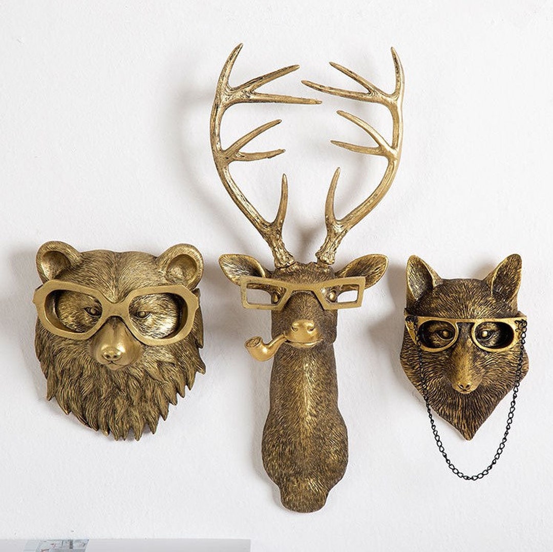 Resin Animal Head Statue Animal Head Wall Sculptures Rabbit Etsy