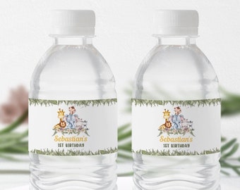 Wild One Birthday Water Bottle Labels | Safari Water Bottle Stickers | Jungle Party Bottle Wraps | Editable Canva Template, Digital Download