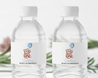 Etiquettes Bouteille D'eau à Personnaliser, Thème Ourson, Décoration Table Anniversaire, Baptême, Gender Reveal, Naissance - France