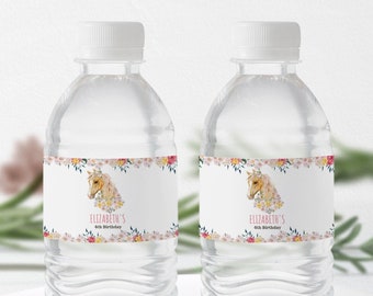 Horse Birthday Water Bottle Labels | Pony Bottle Wraps | Cowgirl Party Labels | Editable Canva Template | Digital Download