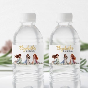Princess Party Water Bottle Labels, Princess Theme Water Bottle Sticker, Royal Birthday Party Printable Labels Princess Birthday Decorations