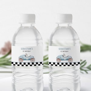 Race Car 1st Birthday Water Bottle Labels (Printable)
