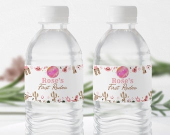 Space Cowgirl My First Rodeo Water Bottle Labels | Disco Cowgirl Bottle Stickers | Editable Canva Template | Digital Download