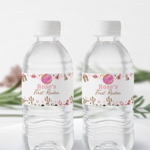 Space Cowgirl My First Rodeo Birthday Water Bottle Labels, Disco Cowgirl Birthday Water Bottle Sticker, Western Decor Birthday Labels