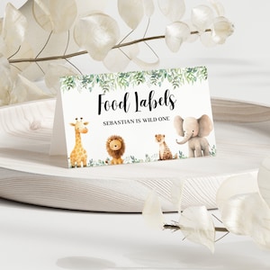 Wild One Safari Birthday Food Tent Cards (Digital Download)
