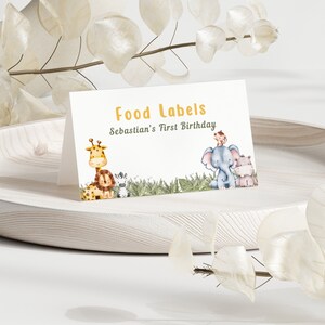 Wild One Safari Birthday Food Tent Cards (Digital Download)