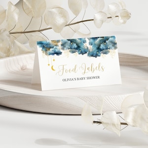 Twinkle Twinkle Little Star babyshower eten tentkaarten, over de maan babyshower plaatskaarten, maan en sterren babyshower naamkaartjes