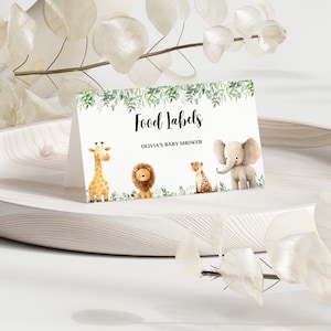 Biglietti per tenda cibo Safari Baby Shower, segnaposto a tema giungla per Baby Shower, biglietti per posti a sedere sul tavolo con decorazioni per Baby Shower nella giungla, Gender Neutral