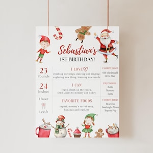 Póster del primer cumpleaños de Papá Noel, tablero de hitos de bebé de Navidad, decoración navideña, póster del primer cumpleaños, decoraciones de cumpleaños de Navidad