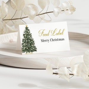 Christmas Table Place Cards Printable Labels Name Tags Template, Holiday Food Tent Cards, Christmas Tree Food Labels