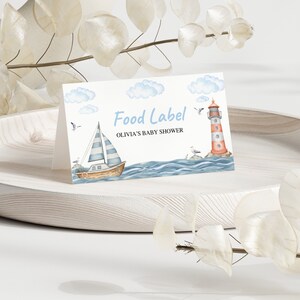 Nautische babyshower eten tentkaarten, Ahoy Its a Boy-plaatskaarten, oceaan babyshower tafel zitplaatsen kaarten, zeilboot zitplaatsen plaatskaarten