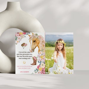 Cartes de remerciement fête d'anniversaire cheval, petit mot de remerciement fête poney, carte de remerciement imprimable anniversaire cow-girl, cartes d'anniversaire cheval