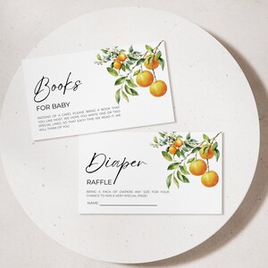 Little Cutie Baby Shower Bücher für Baby Karte, Orange Baby Shower Windel Lotte, Clementine Baby Shower Dekorationen Printable Vorlage