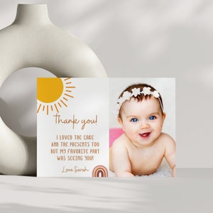 Sunshine verjaardagsfeestje bedankkaarten, eerste reis rond de zon bedankbriefjes, 1e verjaardag meisje decoratie baby bedankkaarten