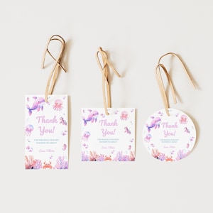 Étiquettes de remerciement pour baby shower sous la mer, cadeaux de naissance pour bébé fille, étiquettes imprimables pour baby shower sur l'océan, décorations de fête sous la mer