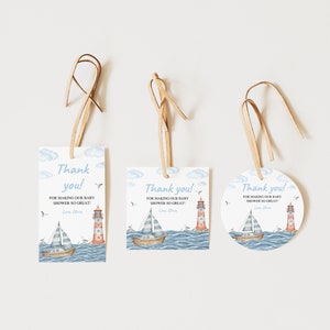 Etiquettes nautiques de remerciement pour baby shower, Ahoy, c'est un garçon, cadeaux de naissance, baby shower océanique, mots de remerciement pour voilier