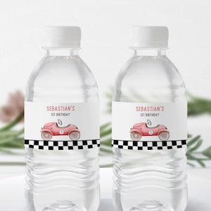 Race Car 1st Birthday Water Bottle Labels: Printable Party Decor (Digital Download)