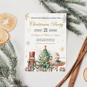 Modelo de convite para festa de fim de ano do quebra-nozes para jantar de Natal e decoração de Natal, convite para festa de escritório de Natal, modelo de cartão de Natal