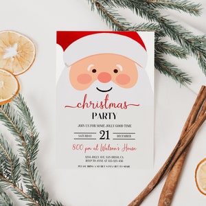 Santa Festive Holiday and Christmas Party Invitation for Office or Dinner Events, Christmas Office Party Invitation, Christmas Card Template
