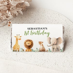 Wild One Safari Birthday Chocolate Wrappers: Jungle Theme (Digital Download)