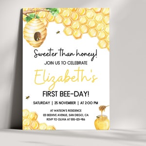First Bee Day Invitation, Bee Invitation, Bee Birthday Card, Bumble Bee Party, Bee Party Invitation, Honey Bee Decor, Bee 1st Birthday