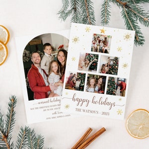 Plantilla de tarjeta con foto de vacaciones familiar personalizada de 5 x 7, tarjeta navideña, diseño de felices fiestas, tarjeta de felices fiestas, tarjeta familiar personalizada