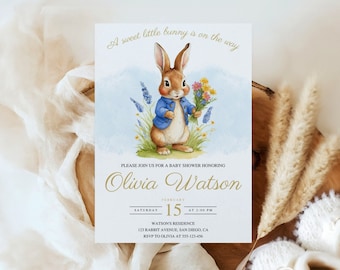 Peter Rabbit Baby Shower Invitation | Flopsy Bunny Baby Shower Party Invitation | Editable Canva Template | Digital Download