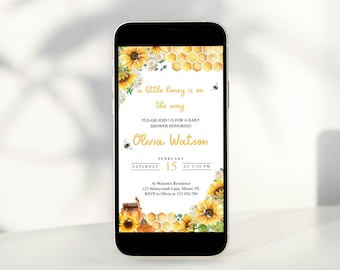 Honey Bee Baby Shower Invitation | Sunflower Baby Shower Invite | Editable Canva Template | Digital Download