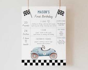 Fast One Birthday Milestone Board, Vintage Race Car Party 1st Birthday Poster, Baby Milestone Sign, 1st Birthday Milestone Poster,  RCI