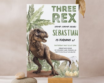 Drie Rex verjaardagsuitnodiging, dinosaurus verjaardagsuitnodiging, drie Rex uitnodiging, Jurassic uitnodiging, Trex verjaardagsfeestje, Dino uitnodigen, DI