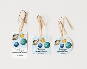 First Trip Around the Sun Birthday Gift Tags | Outer Space Thank You Tags | Editable Canva Template | Digital Download