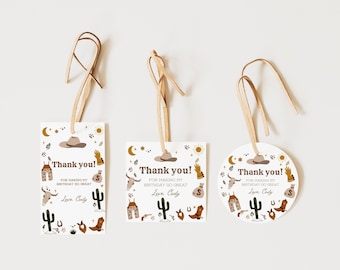 My First Rodeo Birthday Thank You Tags | Cowboy Western Gift Tags | Rodeo Party Favor Labels | Editable Canva Template | Digital Download