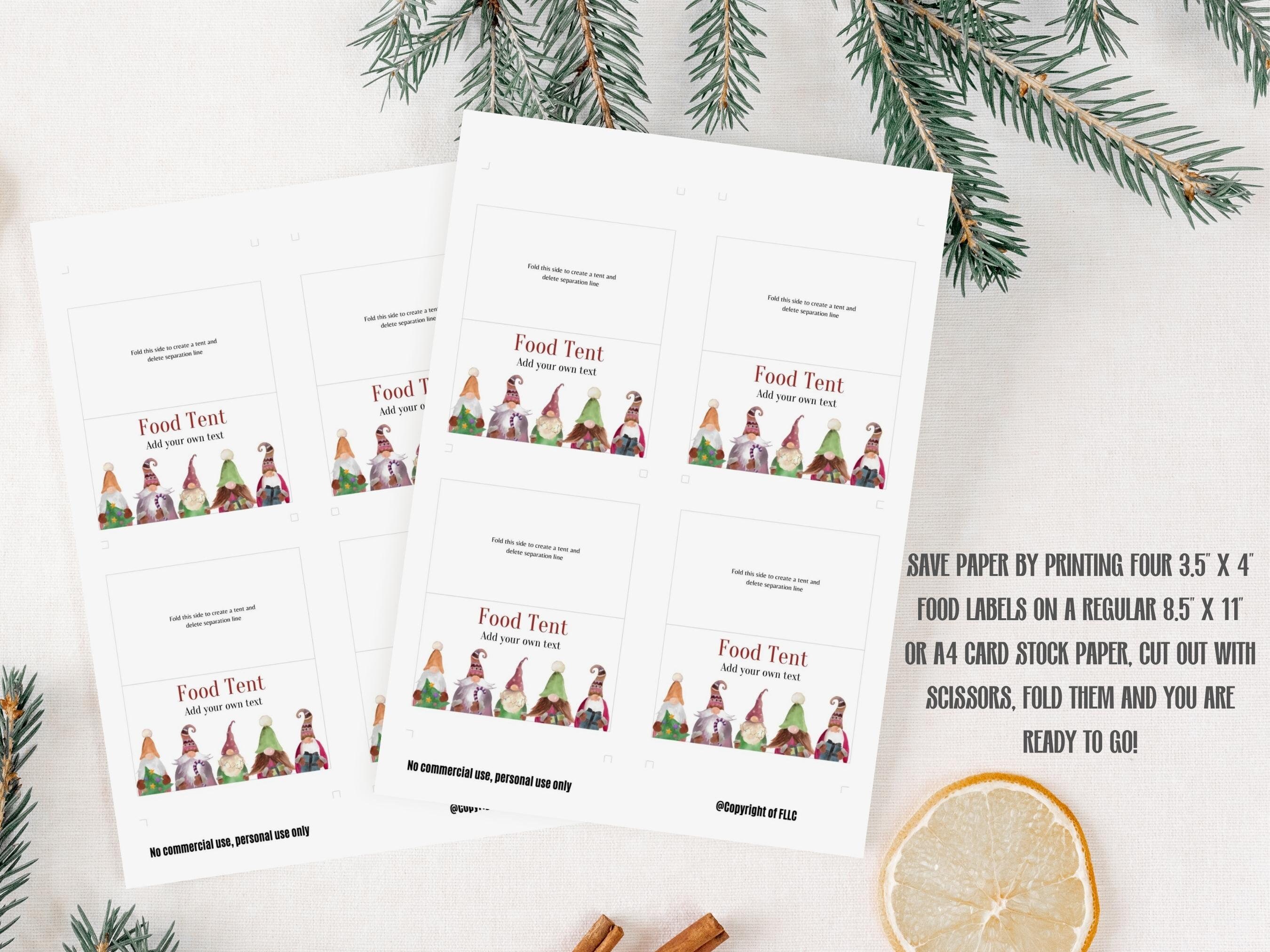 Gnomes Christmas Food Tent Cards, Christmas Place Card Template ...