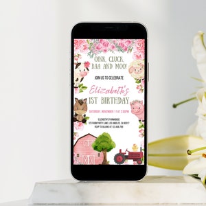 Girl Farm Birthday Mobile Invitation, Farm Theme Birthday Digital Invitation, Farm Animal Birthday Decorations, Farm Invitation, Farm Party