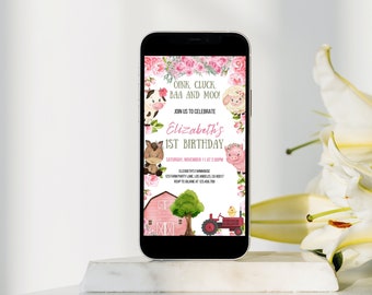 Farm Birthday Evite: Girl Mobile Invitation (Digital Download)