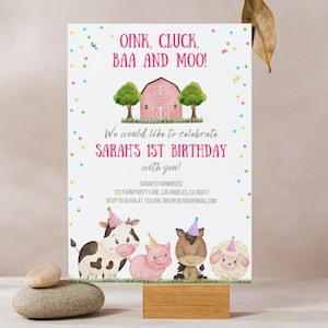 Faire-part d'anniversaire ferme fille, faire-part d'anniversaire sur le thème de la ferme, carte d'anniversaire petite fille, décorations d'anniversaire animaux de la ferme, faire-part ferme