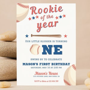 Rookie des Jahres Baseball erste Geburtstagseinladung, Sport-Geburtstags-Einladung, Baseball-Einladung, Baseball-Geburtstags-Einladung