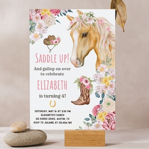 Paard verjaardagsfeestje uitnodiging, Little Pony partij, paard verjaardagsuitnodiging, Cowgirl uitnodiging, paard verjaardagskaarten, Cowgirl verjaardag