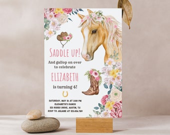 Paard verjaardagsfeestje uitnodiging, Little Pony partij, paard verjaardagsuitnodiging, Cowgirl uitnodiging, paard verjaardagskaarten, Cowgirl verjaardag