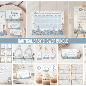 Ahoy Its a Boy Baby Shower Bundle, Nautical Baby Shower Invitation, Ocean Baby Shower Games, Nautical Theme Party Favors, Sailboat Invite