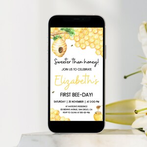 First Bee Day Mobile Invitation, Bee Digital Invitation, Bee Birthday Evite, Bumble Bee Party, Bee Party Invitation, Honey Bee Decor