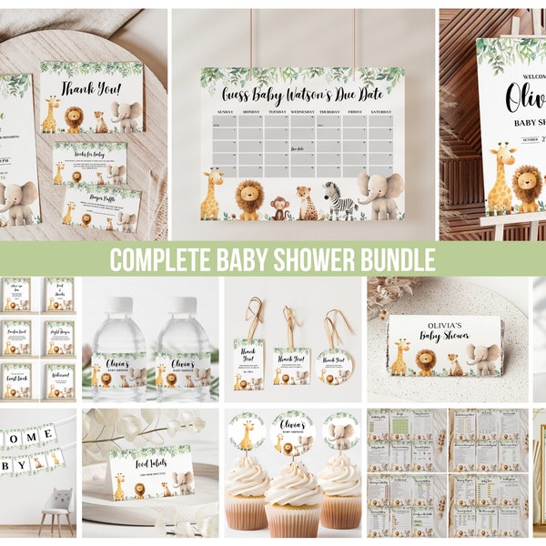 Safari Baby Shower Bundle, Wild One Baby Shower, Jungle Theme Baby Shower Decoration, Safari Animal Baby Shower Games, Jungle Invitations
