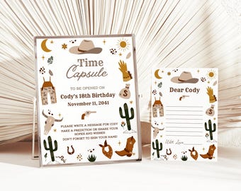My First Rodeo Time Capsule: Cowboy 1st Birthday Sign & Message Card | Editable Canva Template | Digital Download