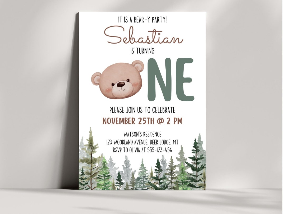 Brown Bear Birthday Party Invitation, Woodland Birthday Bear Invitation ...