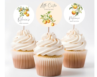 Little Cutie Baby Shower Cupcake Toppers | Orange Clementine Baby Shower Decorations | Editable Canva Template | Digital Download