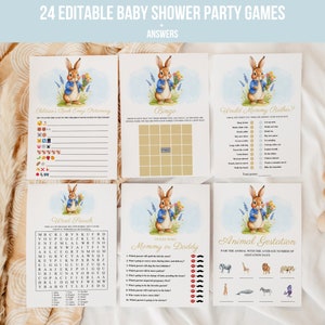 Peter Rabbit-Babypartyspiele-Bundle, Babyparty-Bingo, Wer weiß, dass Mama das beste Babypartyspiel hat, Mama oder Papa-Babypartyspiel