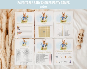 Peter Rabbit Baby Shower Games Bundle | Baby Shower Bingo Printable Games | Editable Canva Template | Digital Download
