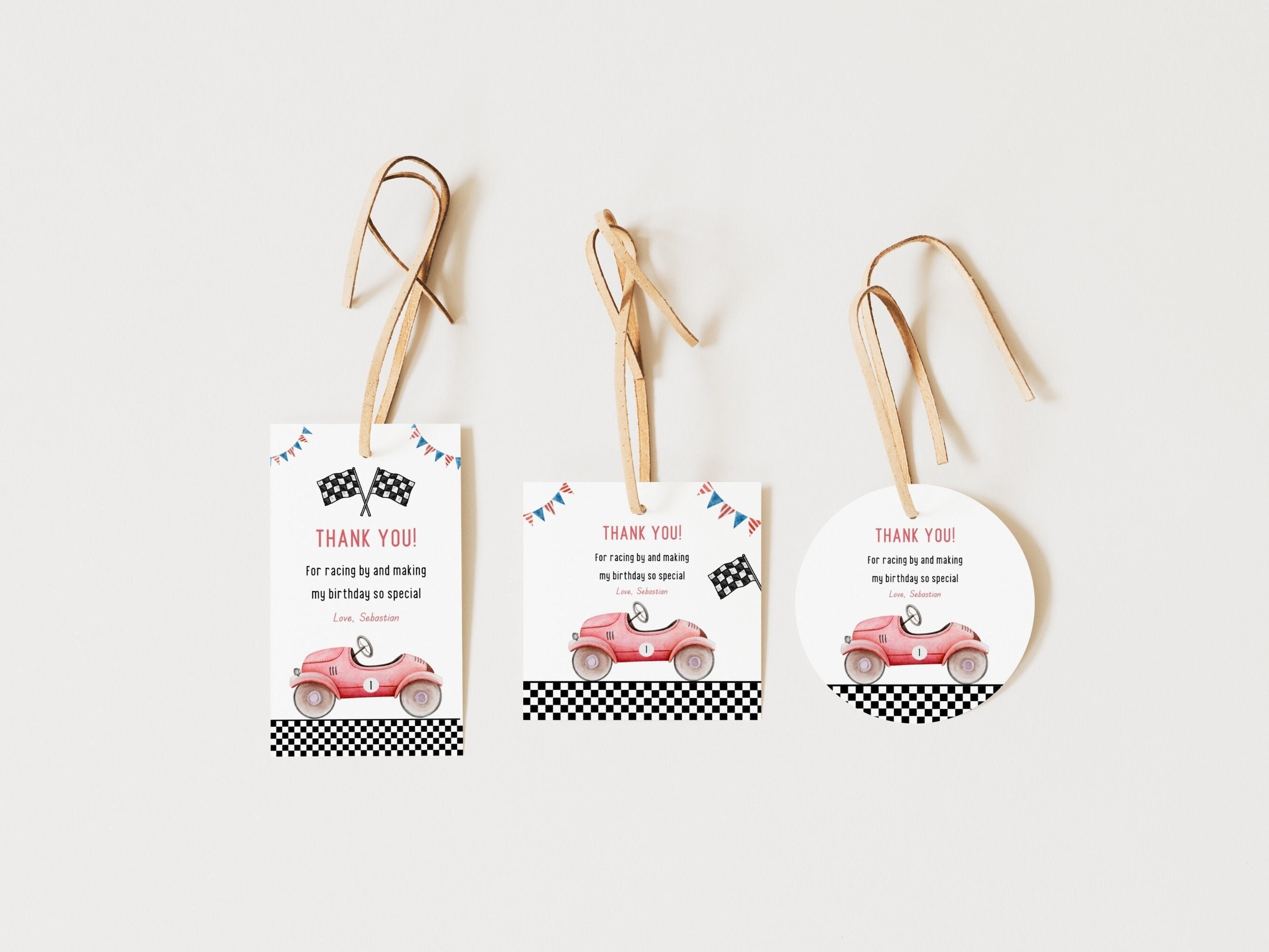 Fast One Birthday Thank You Tags, Race Car Birthday Decorations Gift Tags, Race Car Party Favor Tags, Racing Birthday Printable Tags