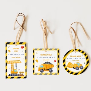 Cadeaux pour fête de construction, Étiquettes cadeaux pour fête d&#39;anniversaire de construction, Décorations de fête d&#39;anniversaire de construction, Étiquettes de remerciement, Fête de camion à benne basculante
