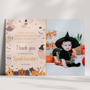 Boho Spooky Halloween Birthday Thank You Note Printable Pumpkin Decor, Halloween Birthday Thank You Card, Thank You Printable